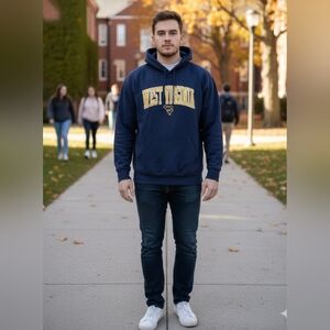 Pro Edge By Knights Apparel Navy Blue West Virginia University Hoodie Unsx Large